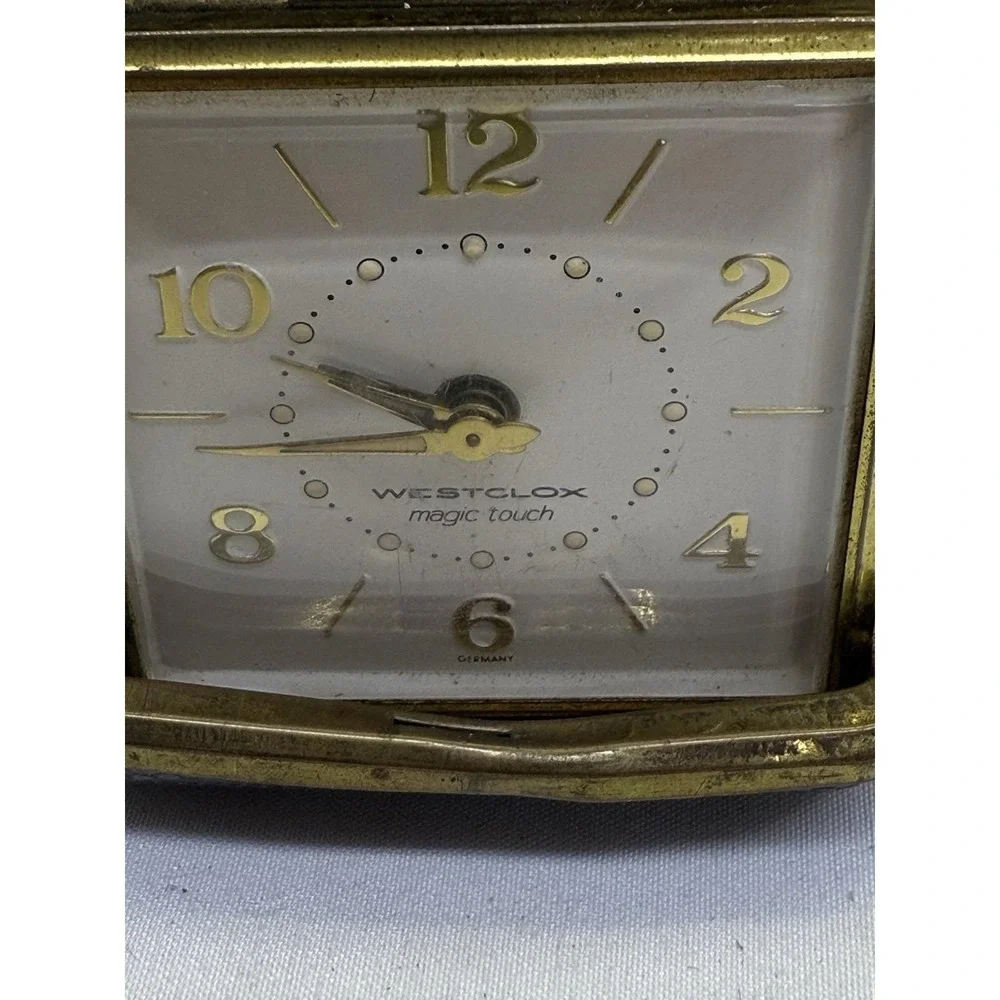 VTG German Westclox Travel Alarm Clock in Leather Case *Works*